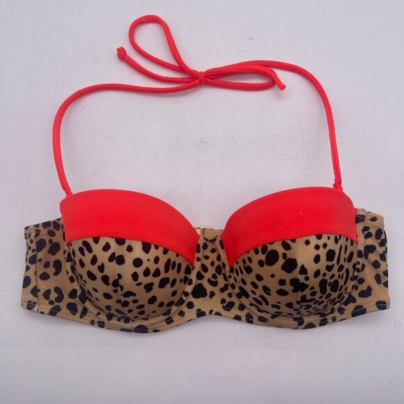 Y2K Victorias Secret 34B Unforgettable Demi Halter Bikini Top Leopard Orange X - Picture 1 of 8